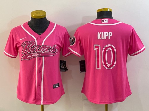 Women's Los Angeles Rams #10 Cooper Kupp Pink With Patch Cool Base Stitched Baseball Jersey(Run Small)